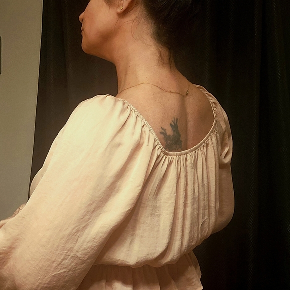 She + Sky Blush Pink Cropped Off Shoulder Long Sleeve Blouse - Picture 13 of 16